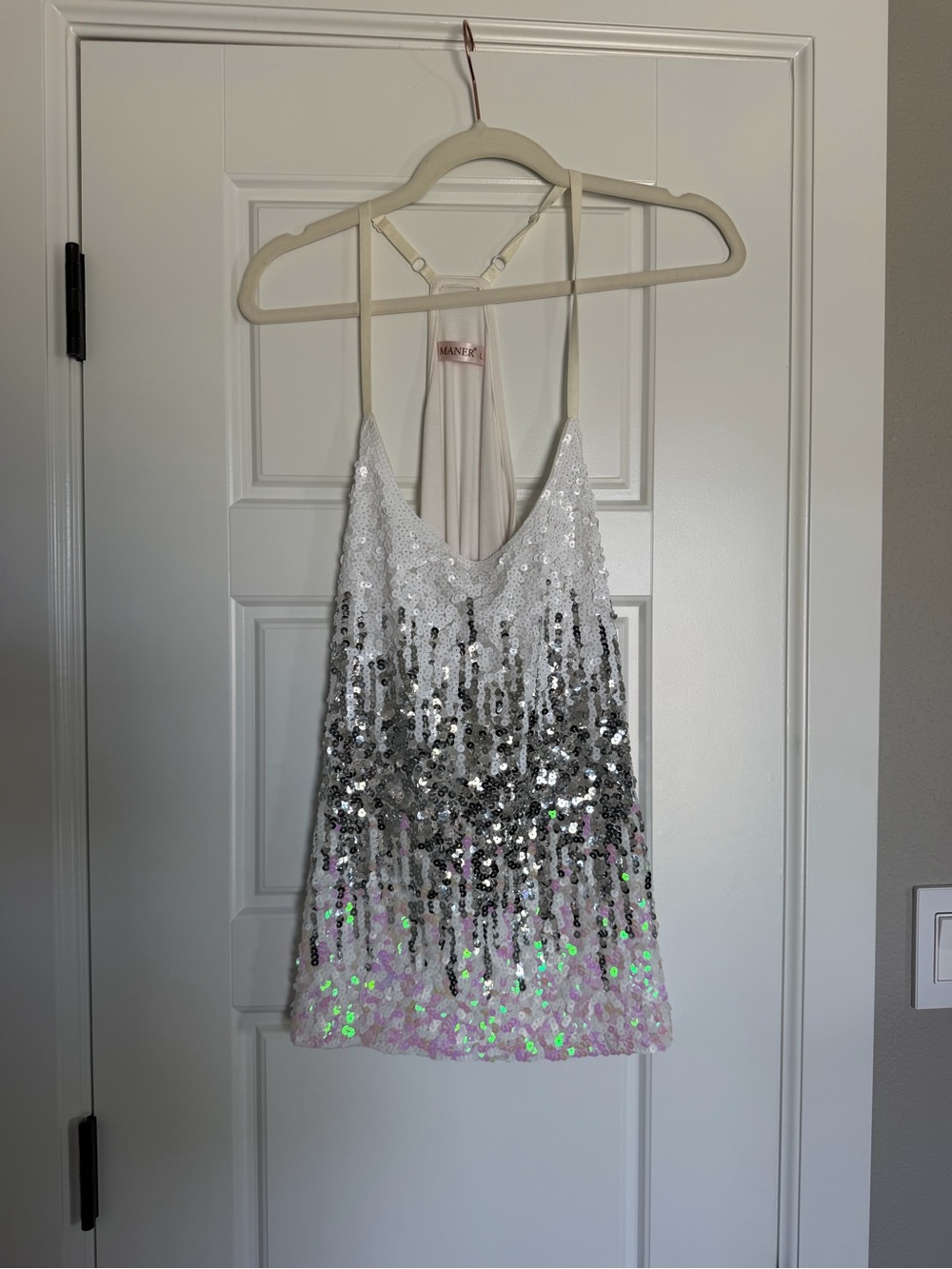 Sequin Ombre Cami Tank Top - White to Pink